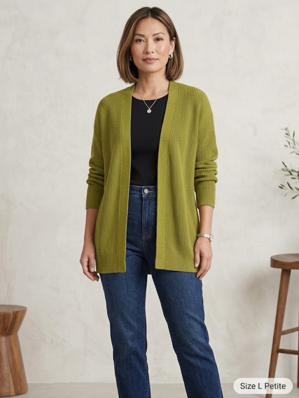 J. Jill Olive Open-Front Ribbed Cardigan Sweater